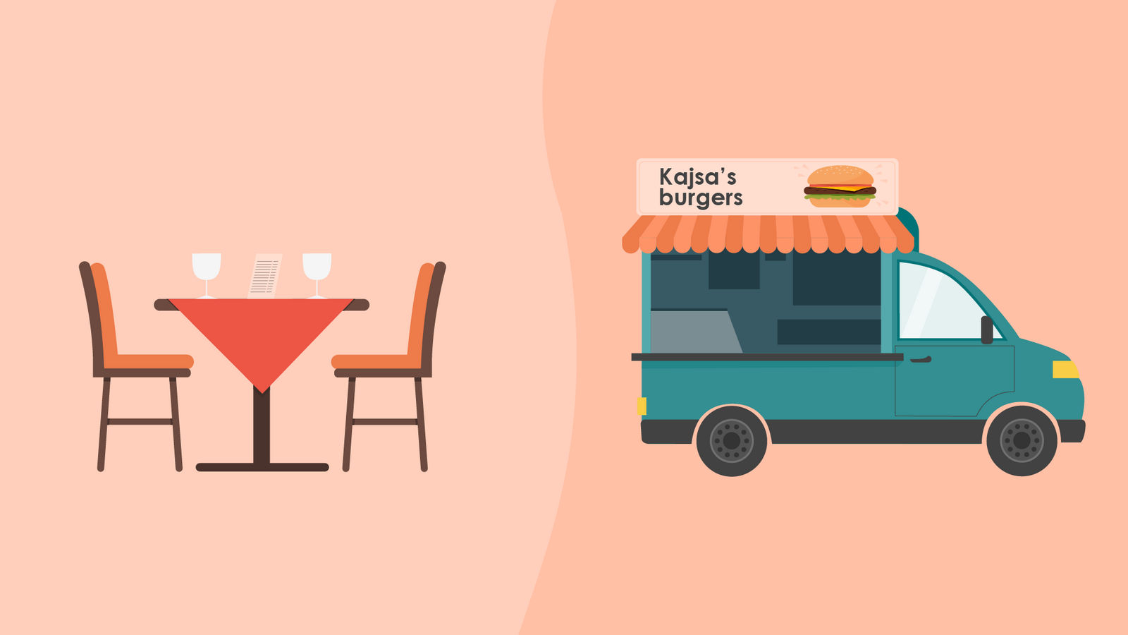 illustration table setting and a food truck