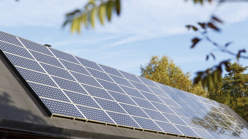 Roof with solar cells.