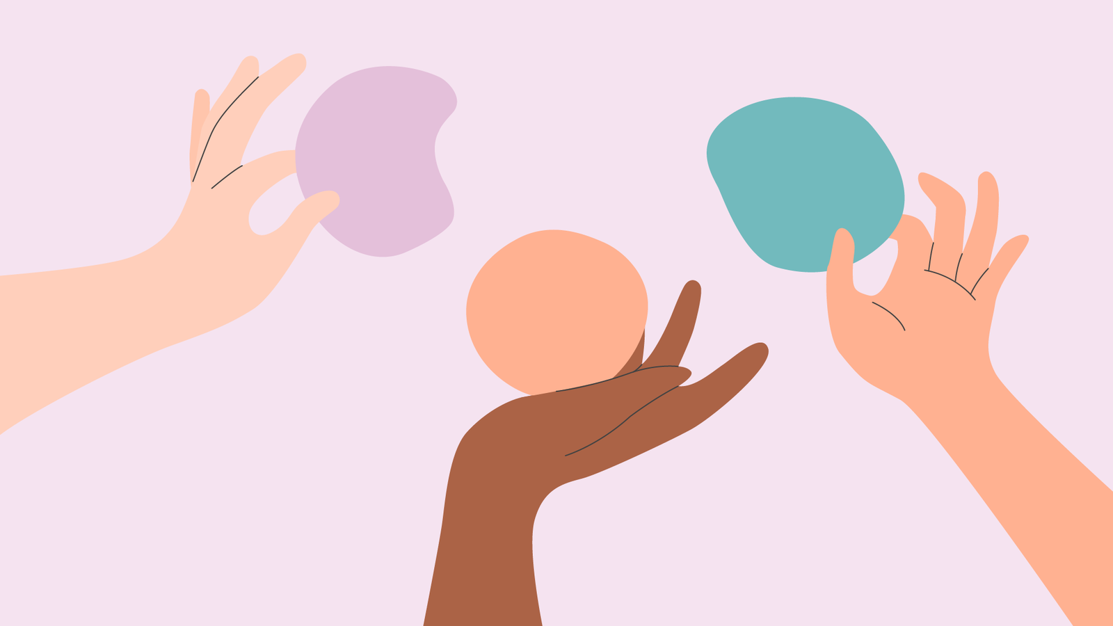 Illustration på tre händer som håller i olika former och jämför.