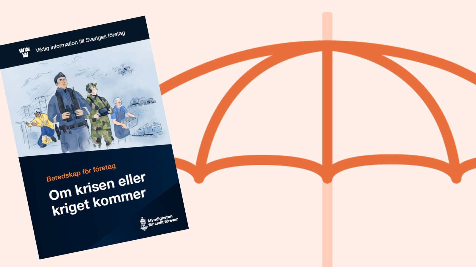 Illustration-paraply och broschyren om krisen eller kriget kommer