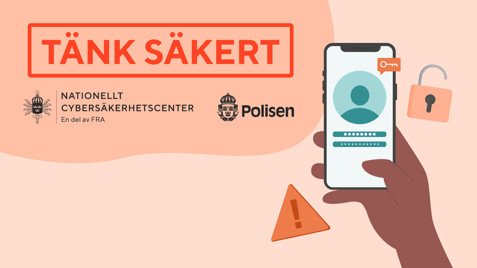 illustration-hand med en mobil med bakgrund av ansvariga myndigheter för tänk säkert